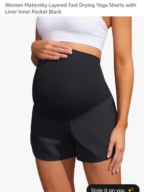 Amazon Maternity High-Waist Layered Yoga Shorts - Black